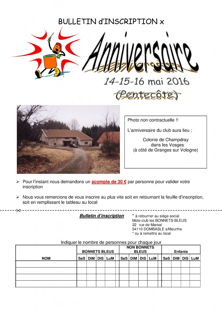 INSCRIPTION ANNI CLUB 2016