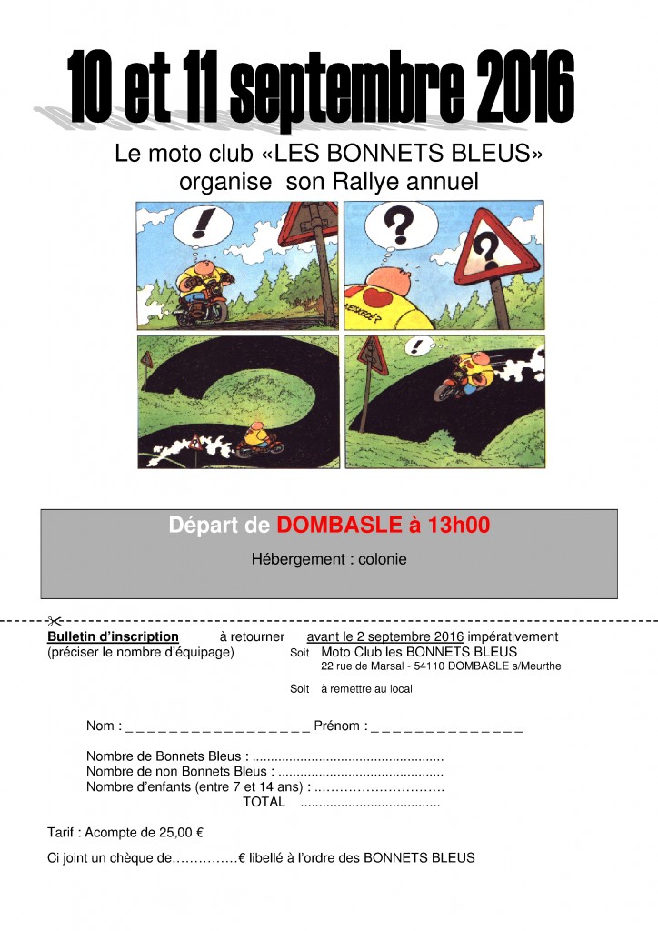 INSCRIPTION RALLYE 2016